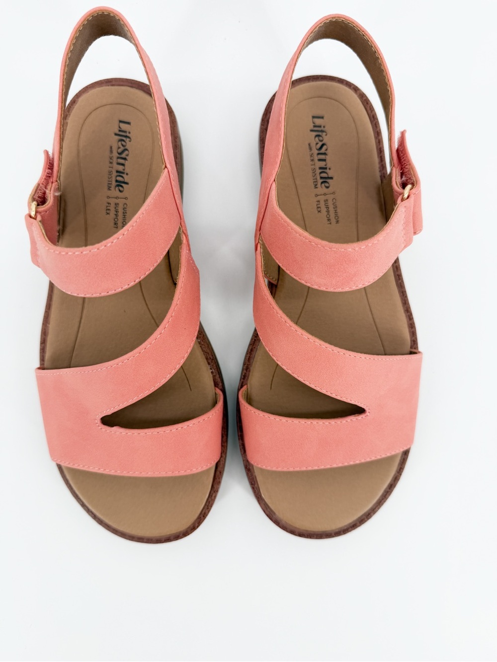 LifeStride Waverly Strappy Platform Sandals Hook & Loop Coral Pink 6W WIDE NEW - Picture 5 of 16